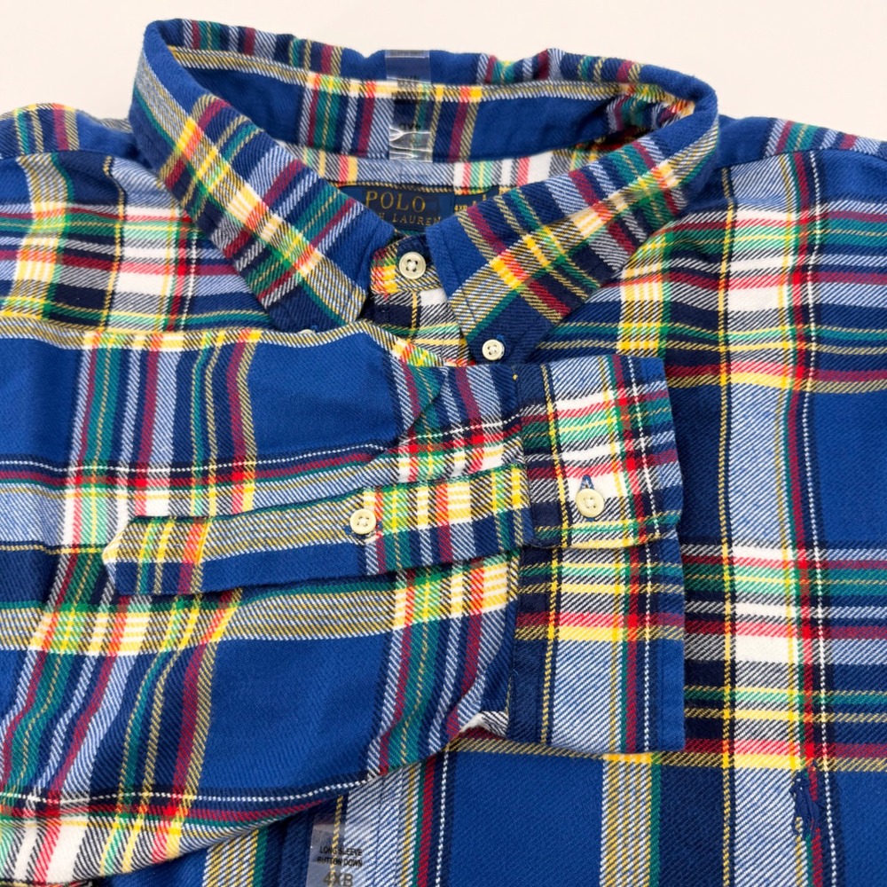 Polo Ralph Lauren Shirt Mens 4XB Blue Plaid Button Down Long Sleeve Cotton Pony